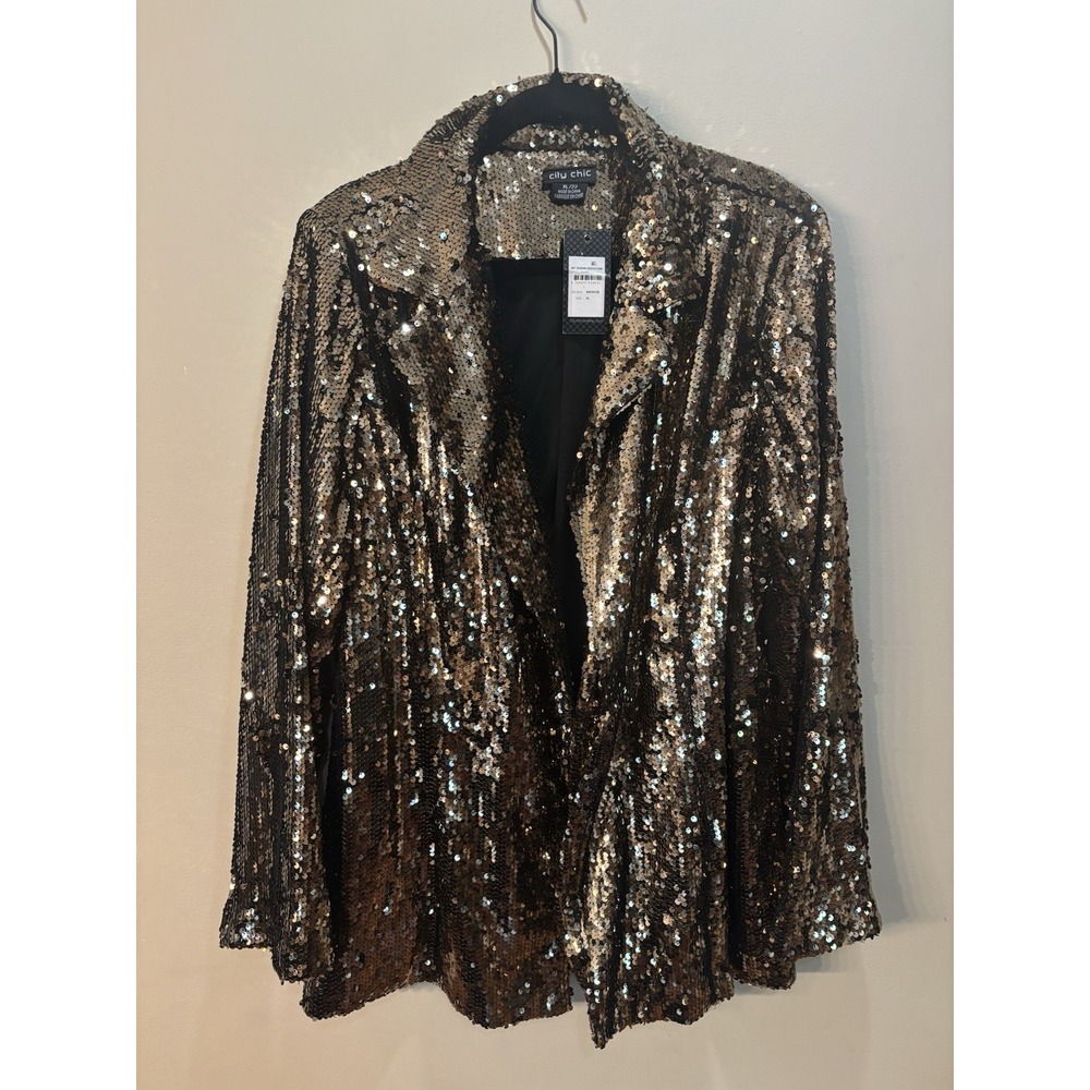 NWT City‎ Chic Sequin Seduction Jacket Bronze Size 22 Open Front Party